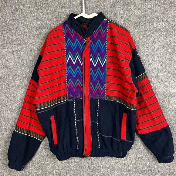 N/A Other - Blanket Aztec Mayan Multi Color Bomber Jacket Full Zip Geometric Men XL